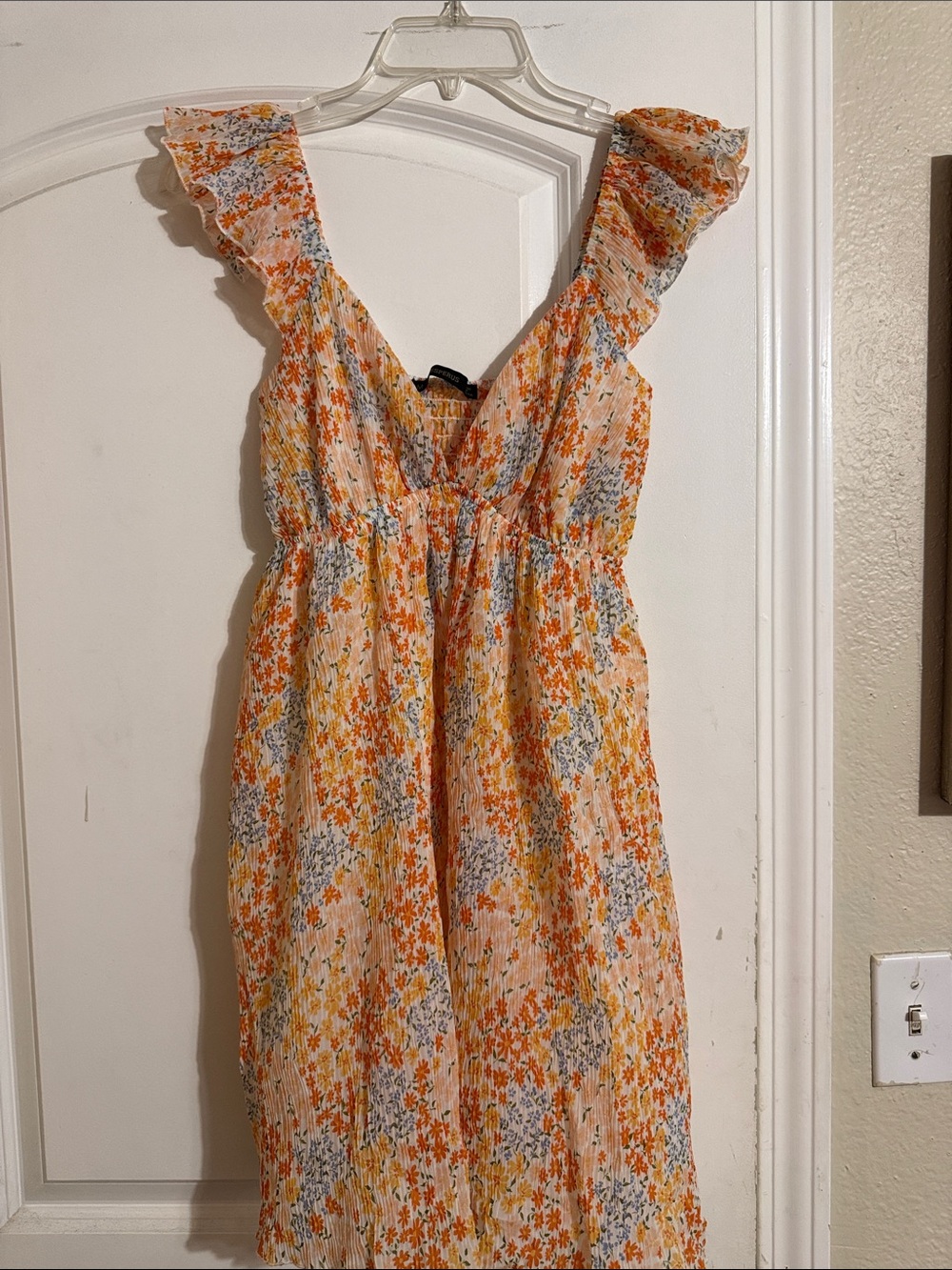 Floral Ruffle Strap Mini Dress in Orange